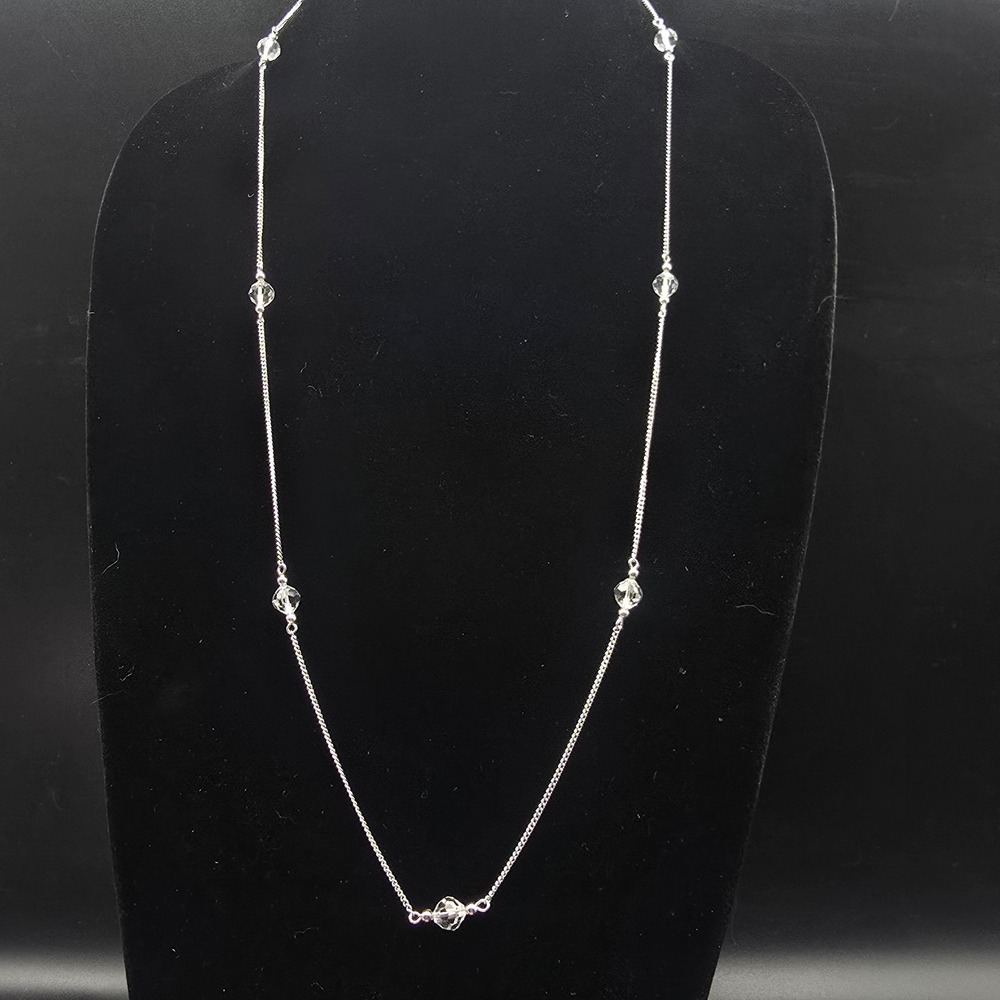 Avon 1977 Lead Crystal Beaded Necklace Silver Tone Vintage Jewelry